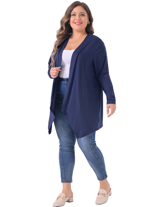 Women Plus Size Cardigan Long Sleeve Open Front Lightweight High Low Hem Draped Cover Ups