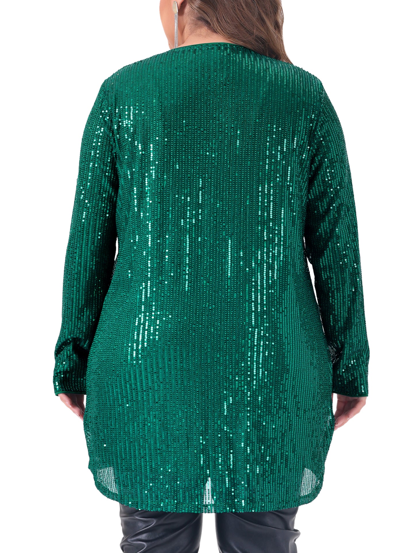 Cárdigans de lentejuelas de talla grande para mujer, chaquetas brillantes de manga larga con abertura frontal y brillo.