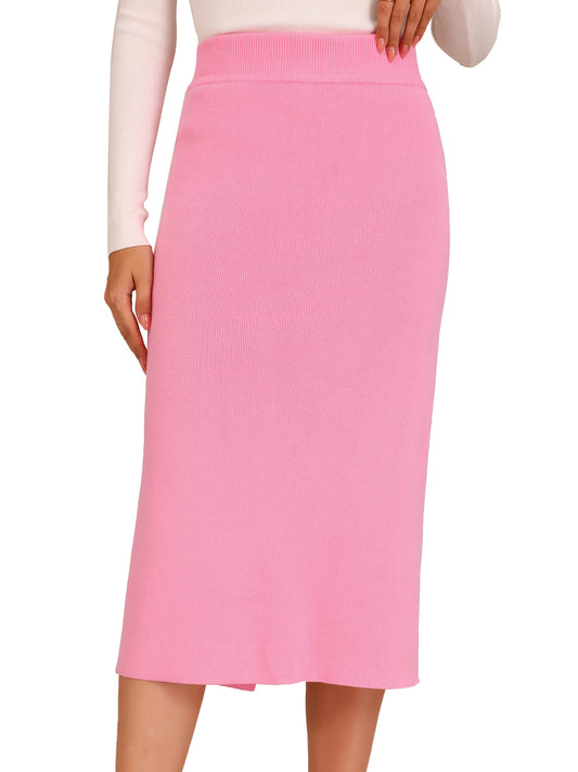 Women's Bodycon Skirt High Waist Stretchy Rib Knit Split Hem Slit Sweater Pencil Skirt
