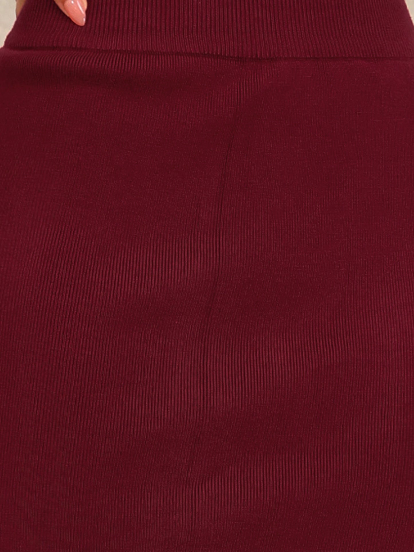 Women's Bodycon Skirt High Waist Stretchy Rib Knit Split Hem Slit Sweater Pencil Skirt