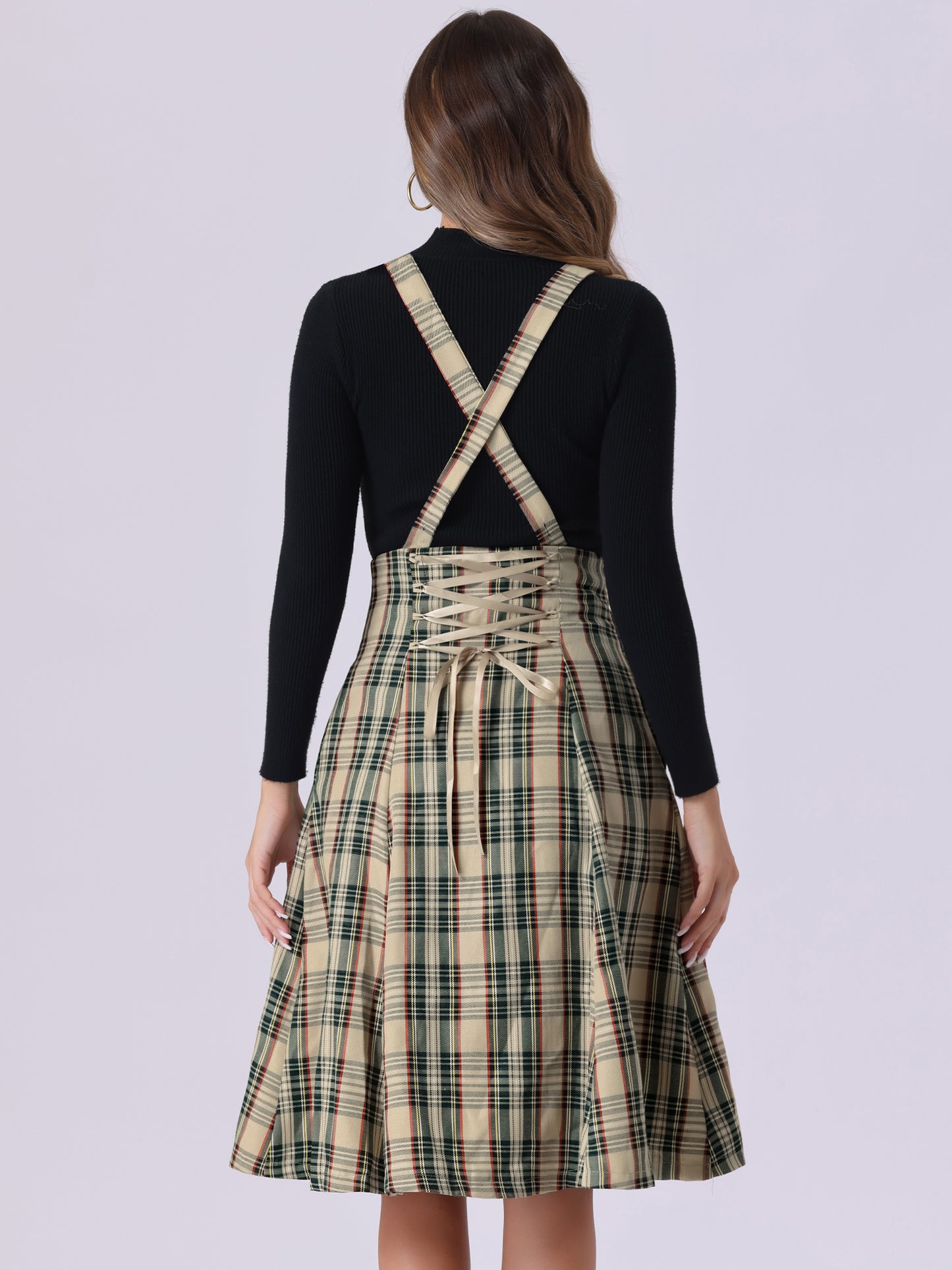 Women's Overall Dress Tartan Plaid Pinafore Suspender Skirt