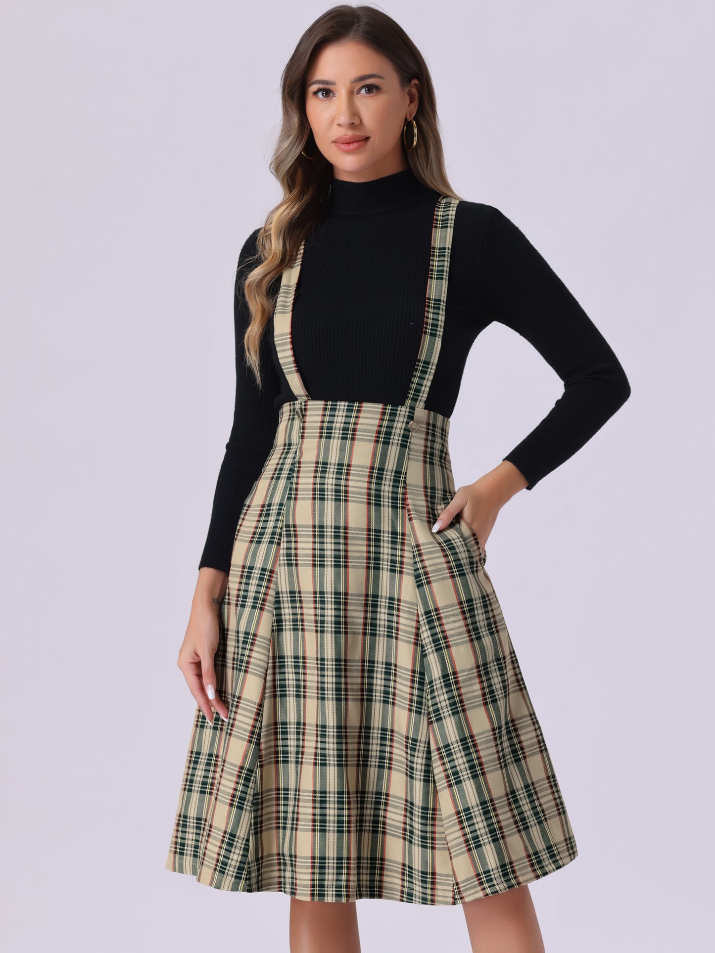 Women's Overall Dress Tartan Plaid Pinafore Suspender Skirt