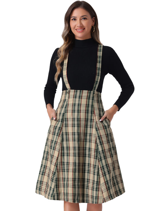 Women's Overall Dress Tartan Plaid Pinafore Suspender Skirt