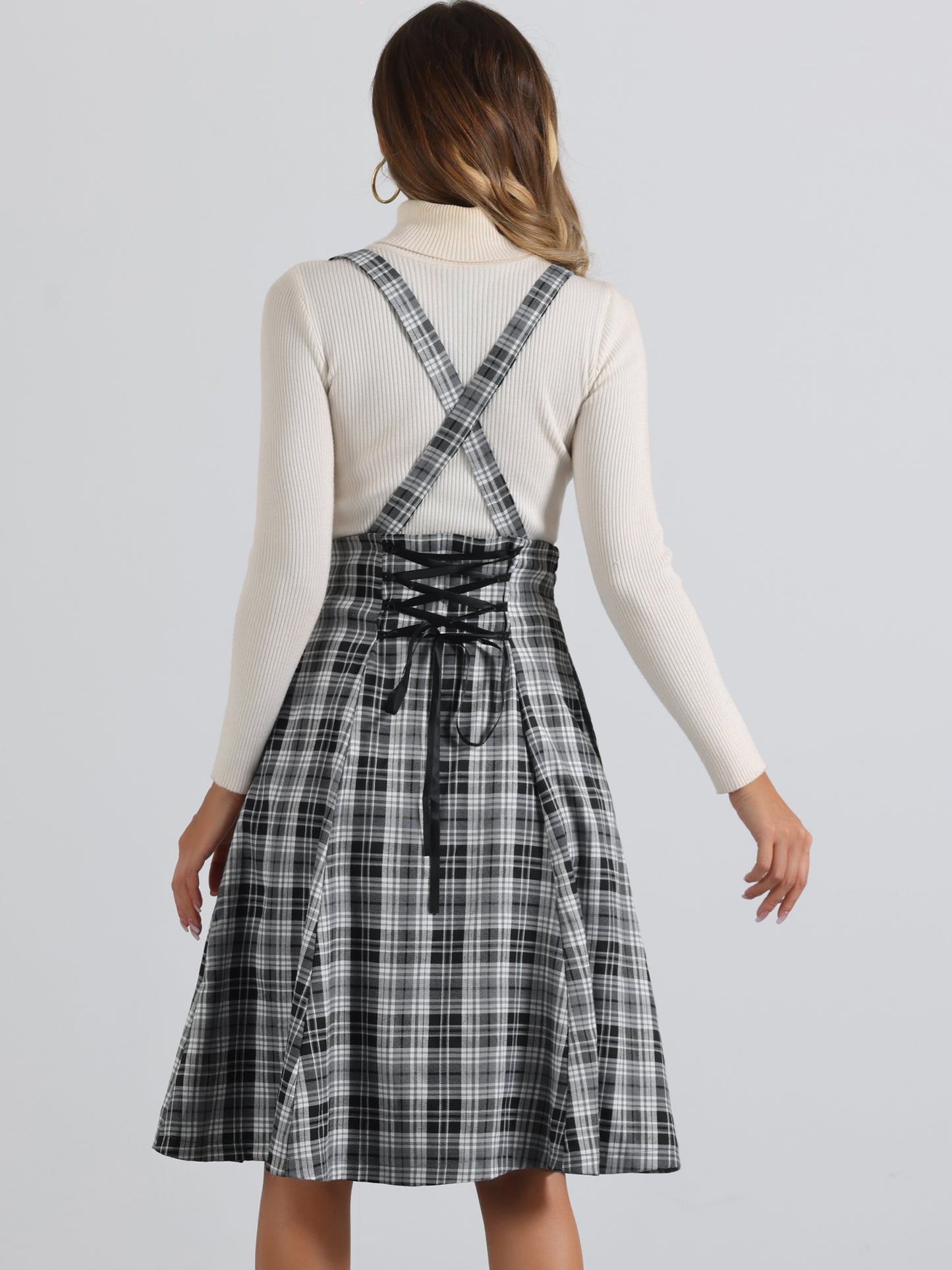 Women's Overall Dress Tartan Plaid Pinafore Suspender Skirt