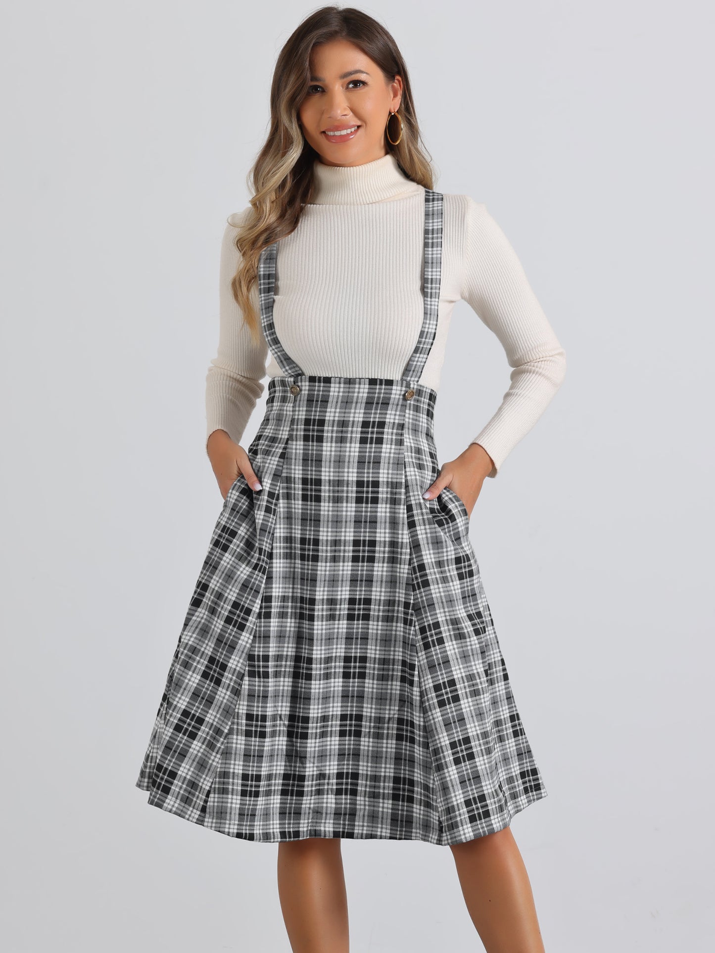 Women's Overall Dress Tartan Plaid Pinafore Suspender Skirt