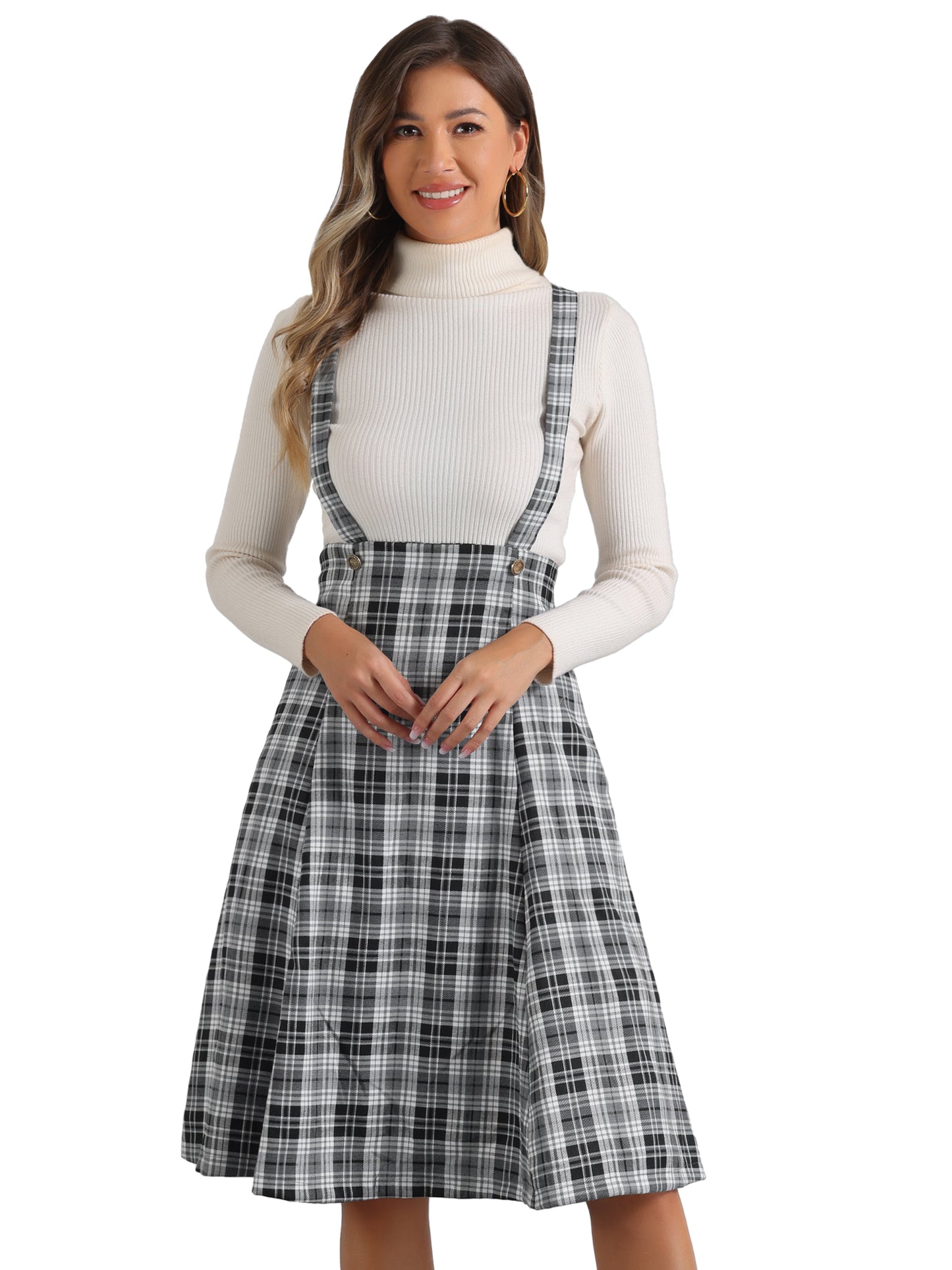 Women's Overall Dress Tartan Plaid Pinafore Suspender Skirt
