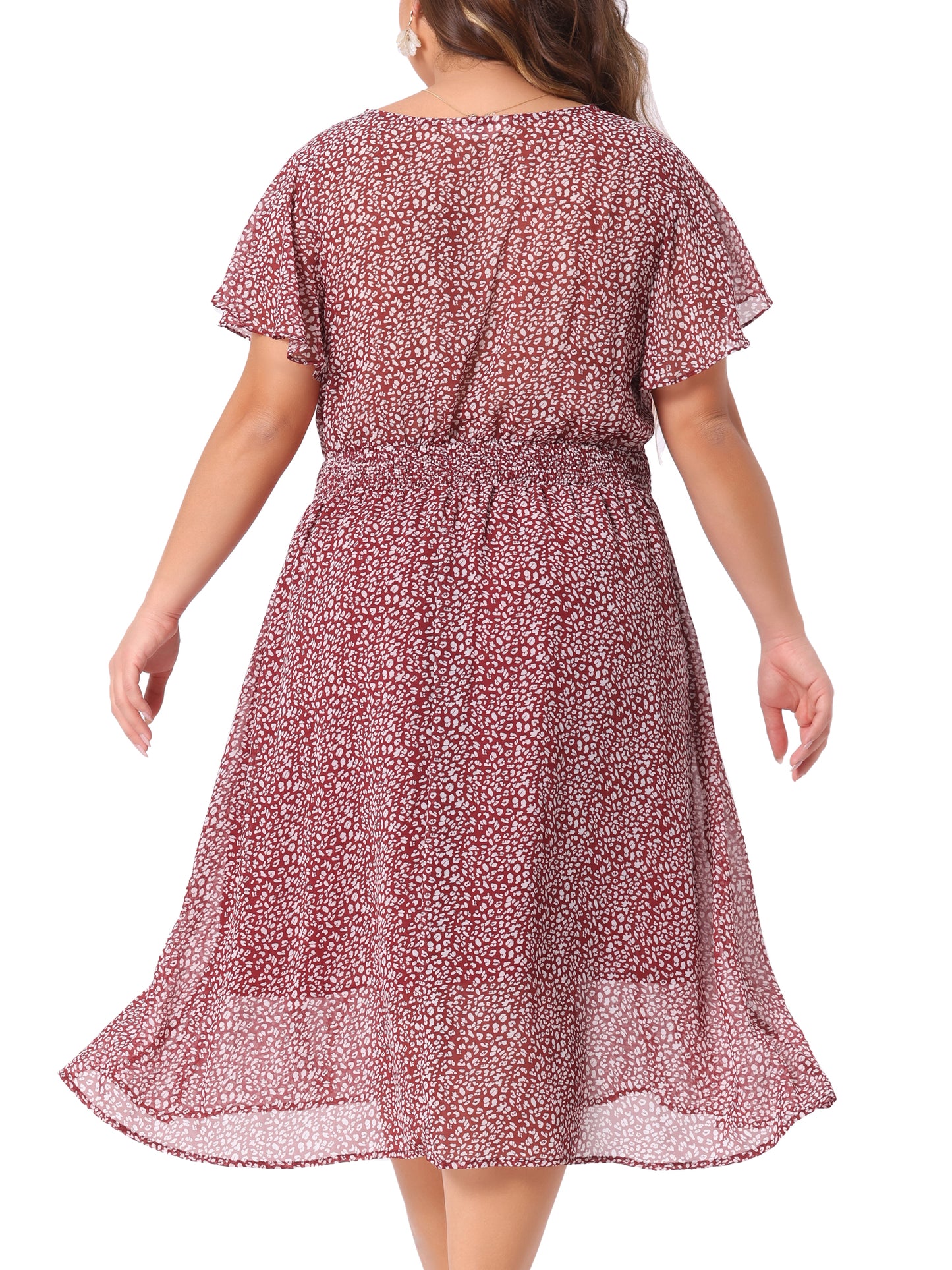 Women's Plus Size Summer Dress Floral Print V Neck Smocked A-Line Flowy Midi Dress