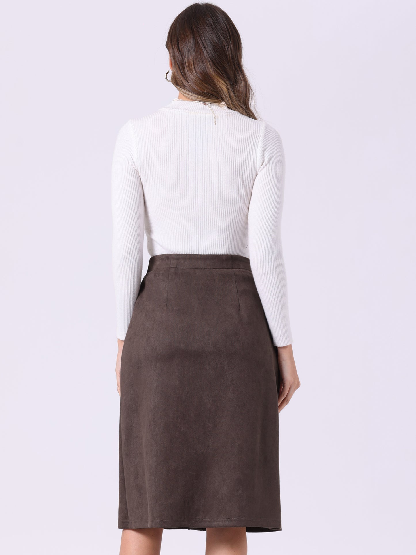 Falda de gamuza sintética para mujer, con botones delanteros, cintura alta, caída hasta la rodilla, faldas de corte A