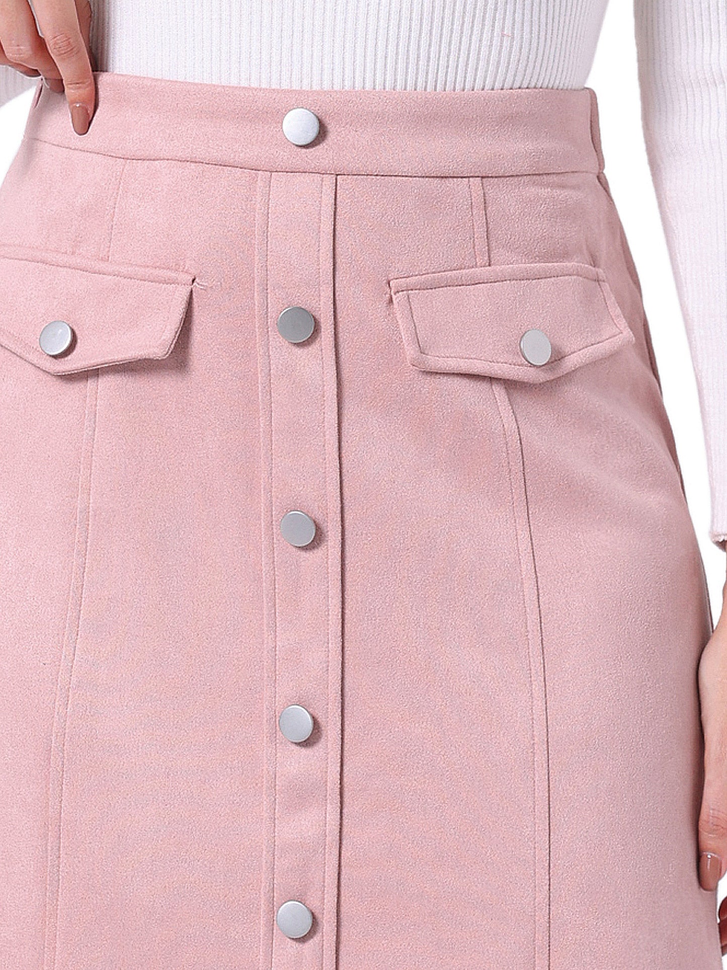 Women's Faux Suede Skirt Button Front High Waist Fall Knee Length A-Line Skirts