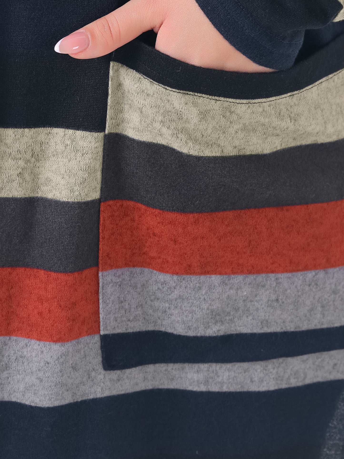 Women Plus Size Cardigan Open Front Long Sleeve Contrast Color Stripe with Pocket Cardigans