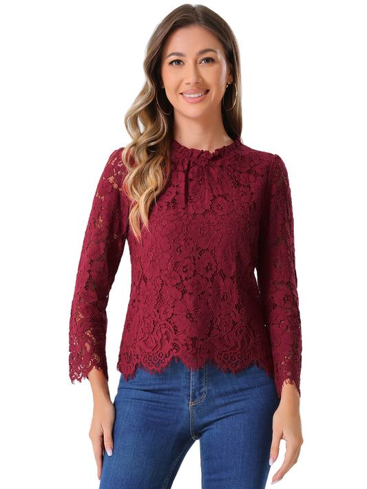 Women's Long Sleeve Lace Top Dressy Elegant Peplum Blouse Shirt