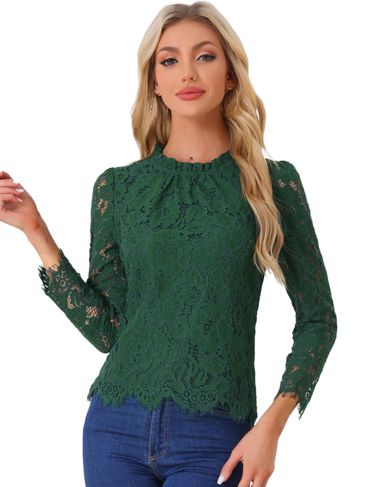 Women's Long Sleeve Lace Top Dressy Elegant Peplum Blouse Shirt