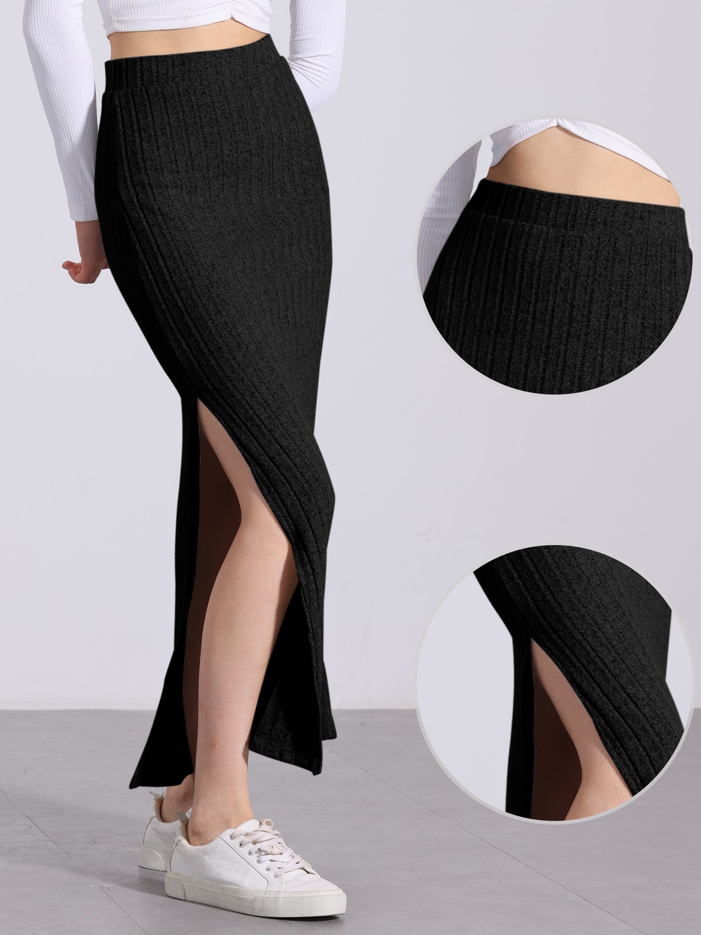 Women's Slit Bodycon Knit High Waisted Long Pencil Skirt (Available in Plus Size)