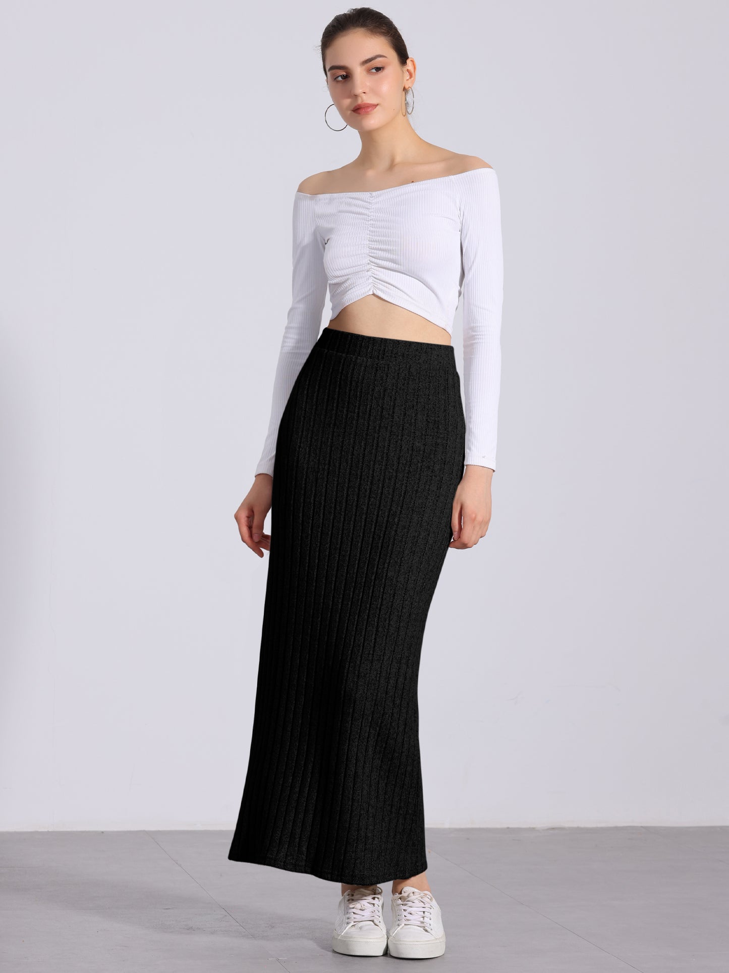 Women's Slit Bodycon Knit High Waisted Long Pencil Skirt (Available in Plus Size)
