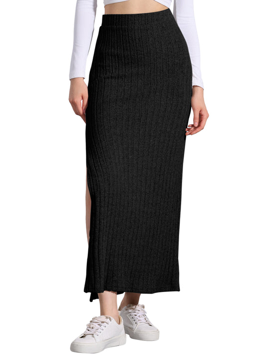 Women's Slit Bodycon Knit High Waisted Long Pencil Skirt (Available in Plus Size)