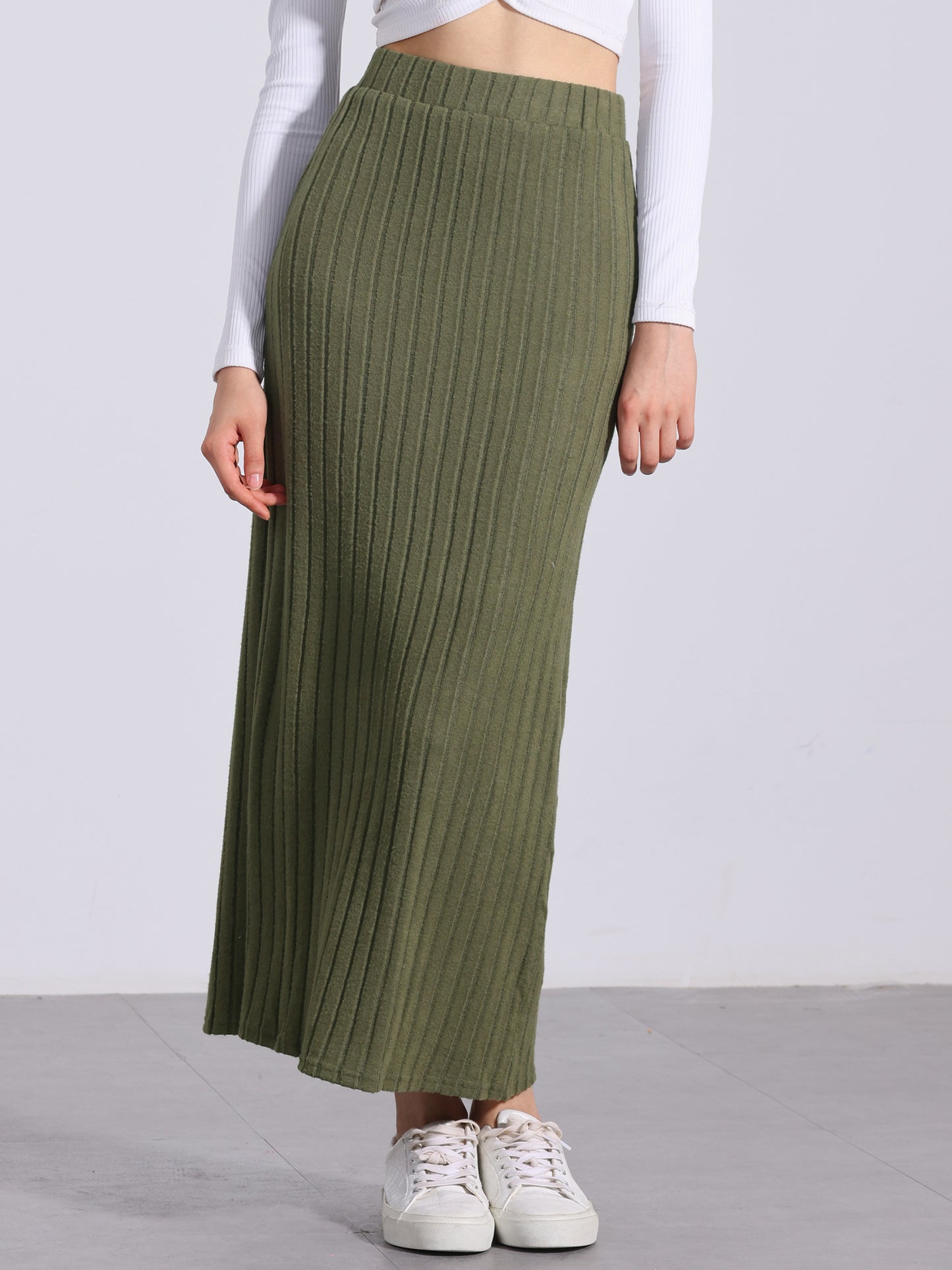 Women's Slit Bodycon Knit High Waisted Long Pencil Skirt (Available in Plus Size)