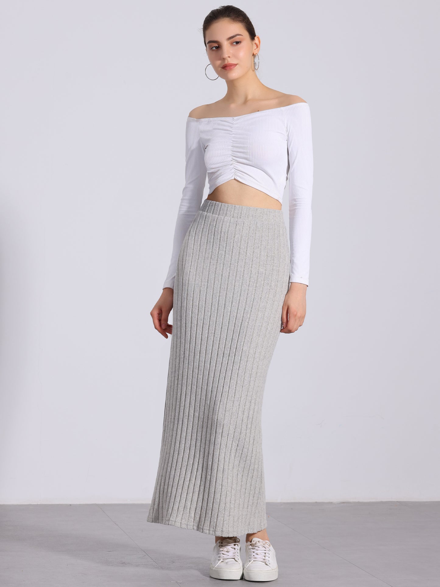 Women's Slit Bodycon Knit High Waisted Long Pencil Skirt (Available in Plus Size)
