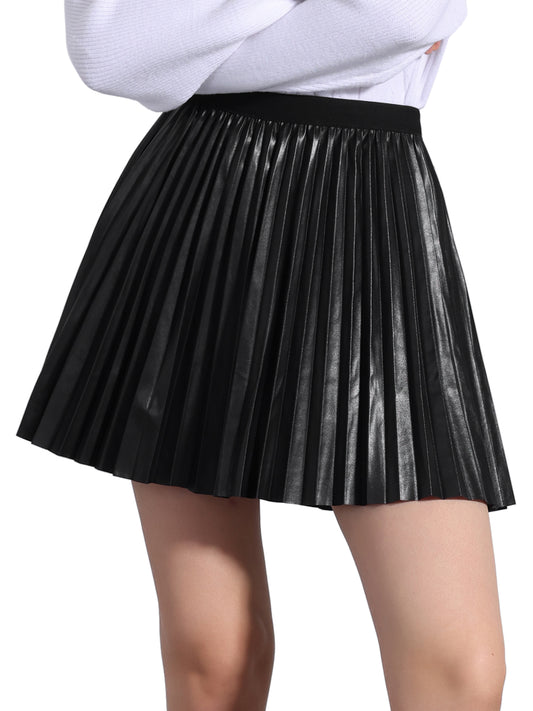 Women's Pleated Elastic Waist A-Line Mini Skirt