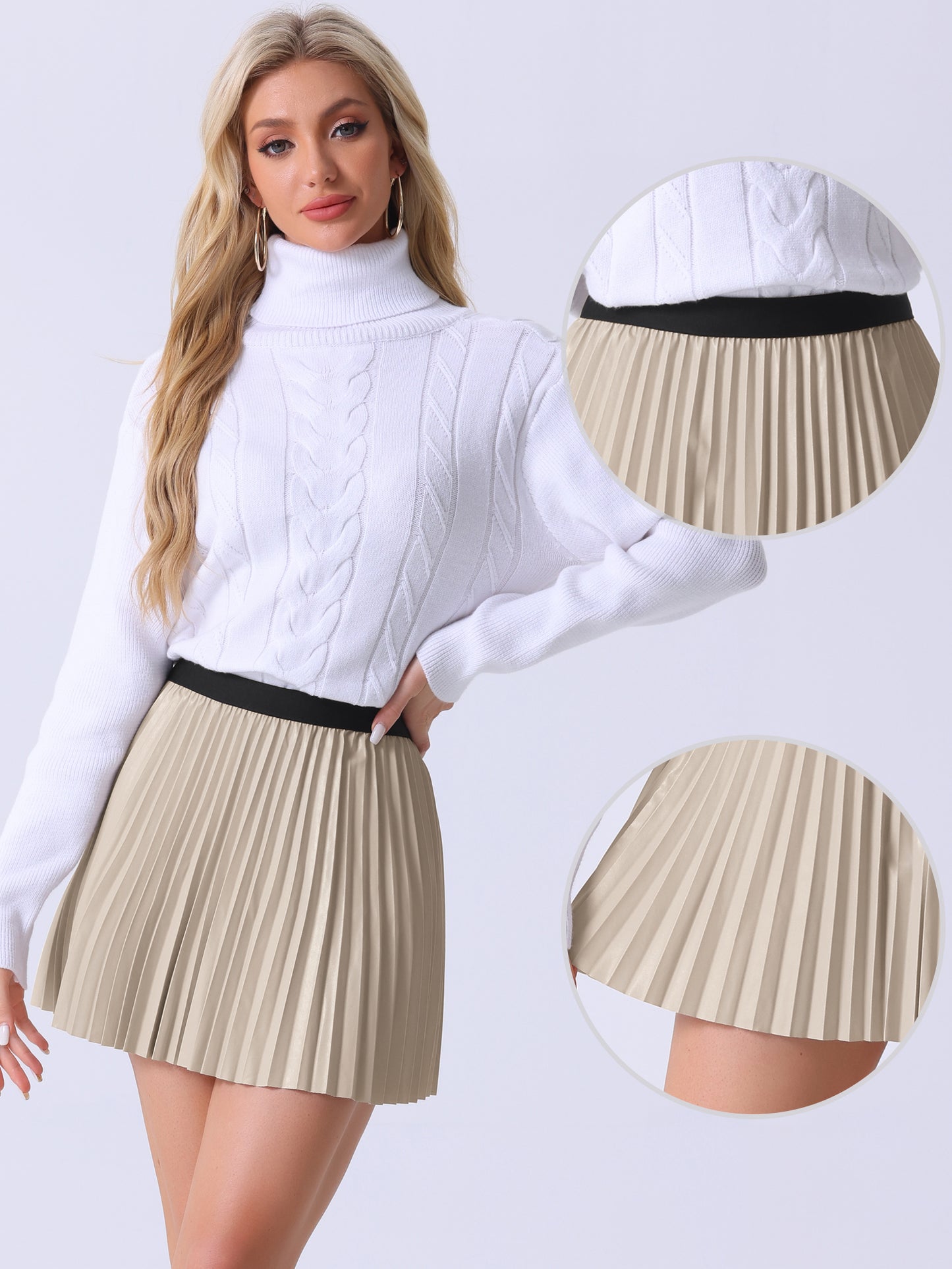 Women's Pleated Elastic Waist A-Line Mini Skirt