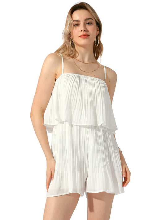 Women's Romper Dress Spaghetti Strap Layer Ruffled Shorts Pleated Jumpsuits