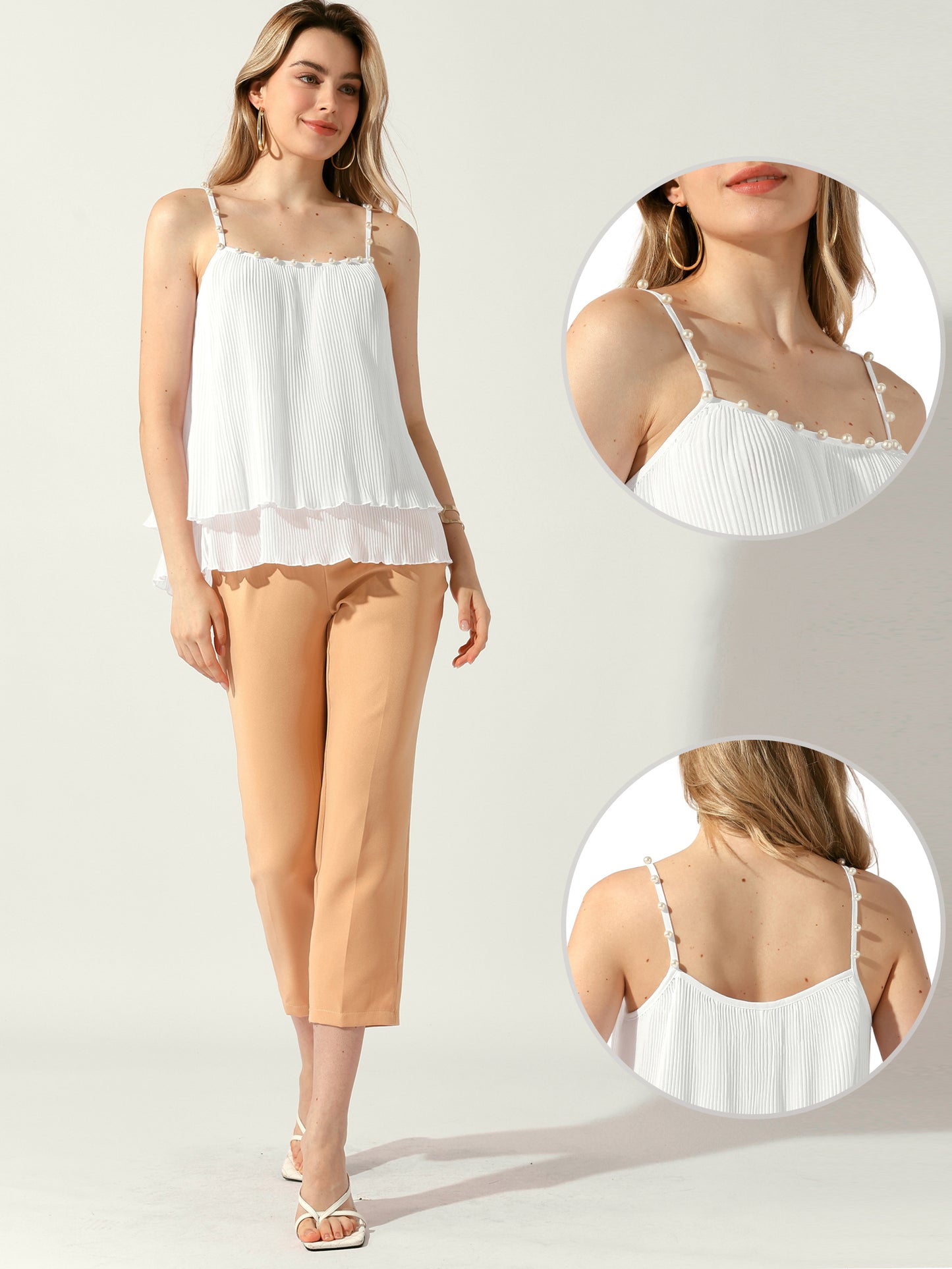 Women's Double-Layer Pleated Ruffle Summer Casual Spaghetti Strap Tank Top