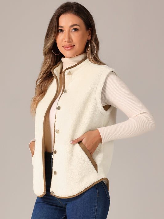 Womens Fleece Plush Fuzzy Sleeveless Jacket Vest
