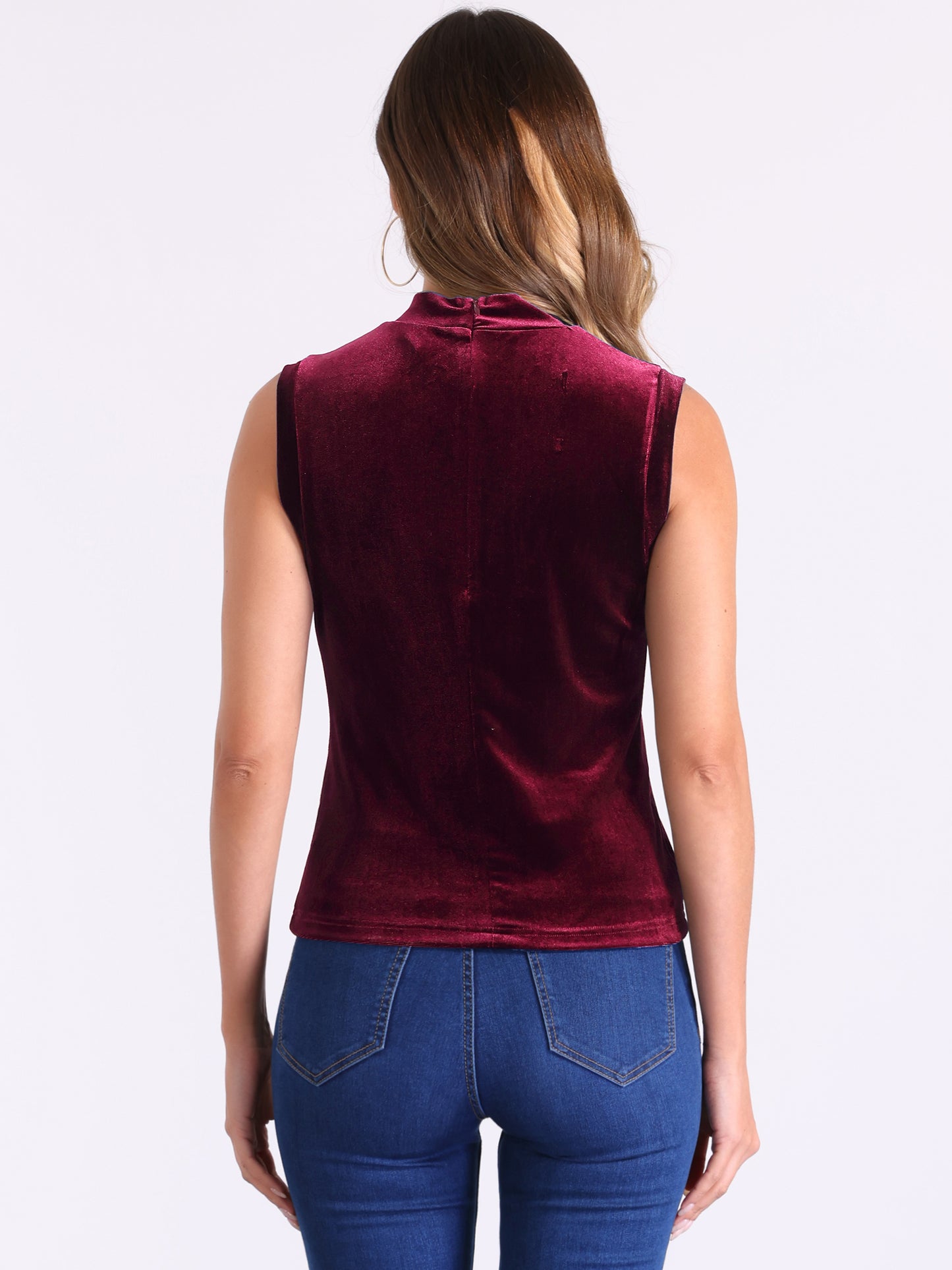Camiseta sin mangas de terciopelo con cuello alto para mujer