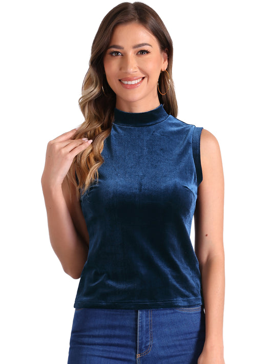 Camiseta sin mangas de terciopelo con cuello alto para mujer