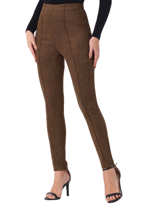 Women's Faux Suede Leggings High Waisted Stretch Slim Casual Pants