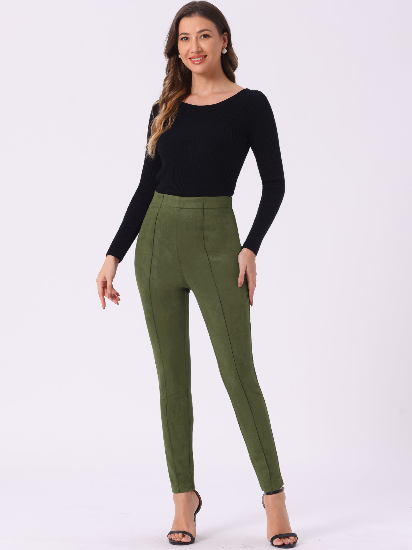 Leggings de gamuza sintética para mujer, pantalones casuales ajustados y elásticos de cintura alta