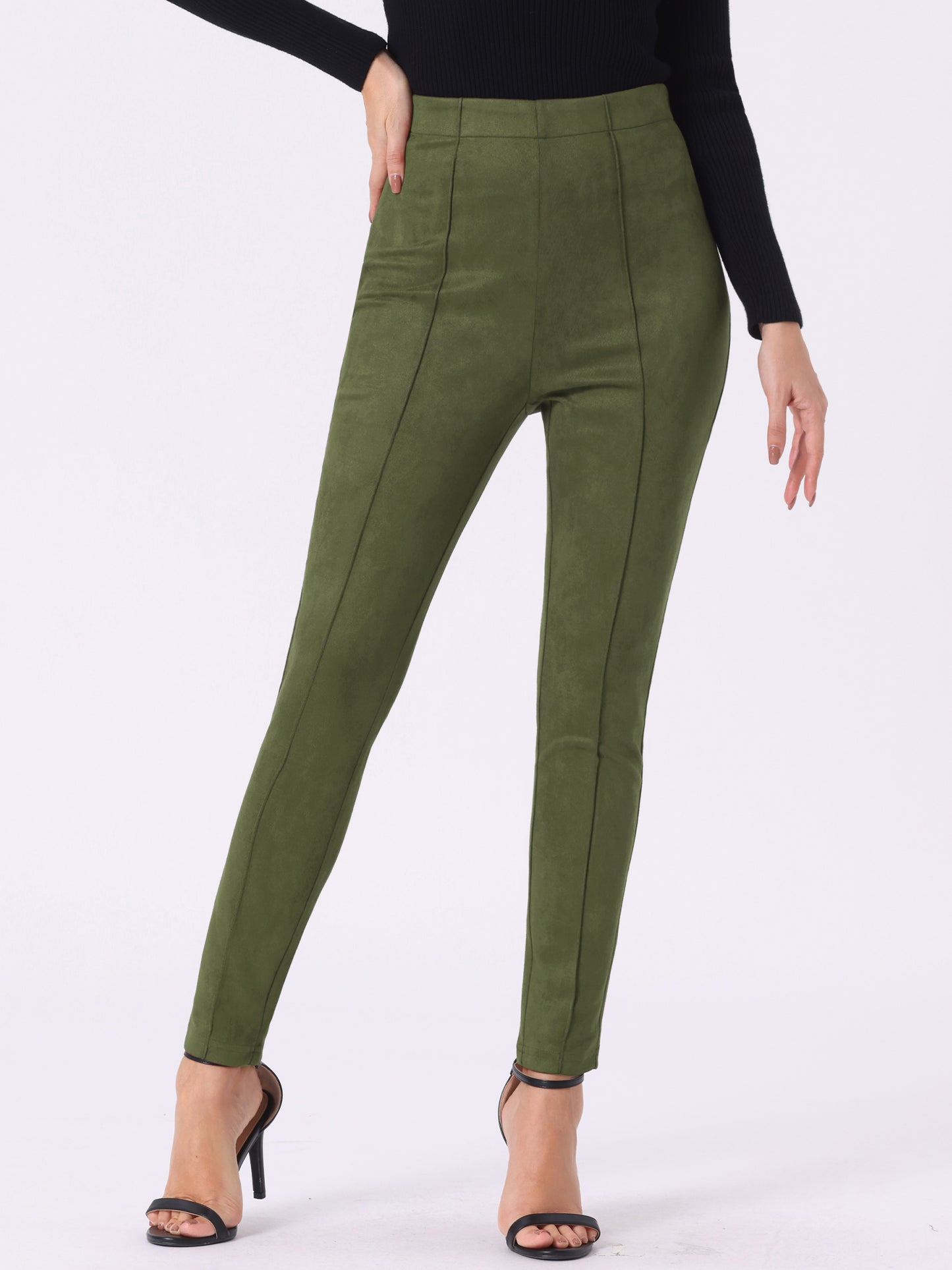 Leggings de gamuza sintética para mujer, pantalones casuales ajustados y elásticos de cintura alta