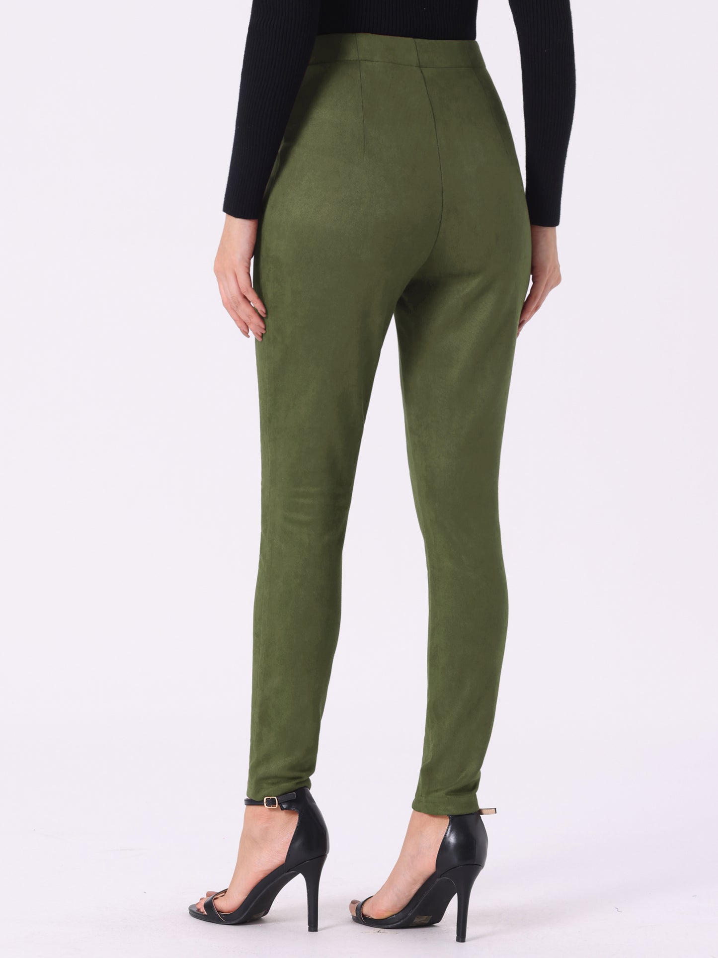 Leggings de gamuza sintética para mujer, pantalones casuales ajustados y elásticos de cintura alta