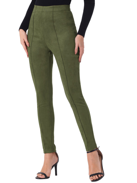 Women's Faux Suede Leggings High Waisted Stretch Slim Casual Pants