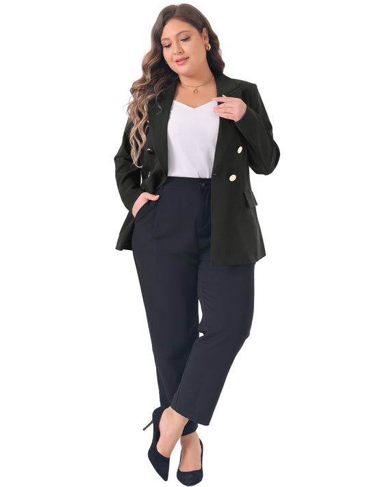 Blazers de talla grande para mujer, con solapa con muesca, cruzados, de manga larga, para oficina y trabajo