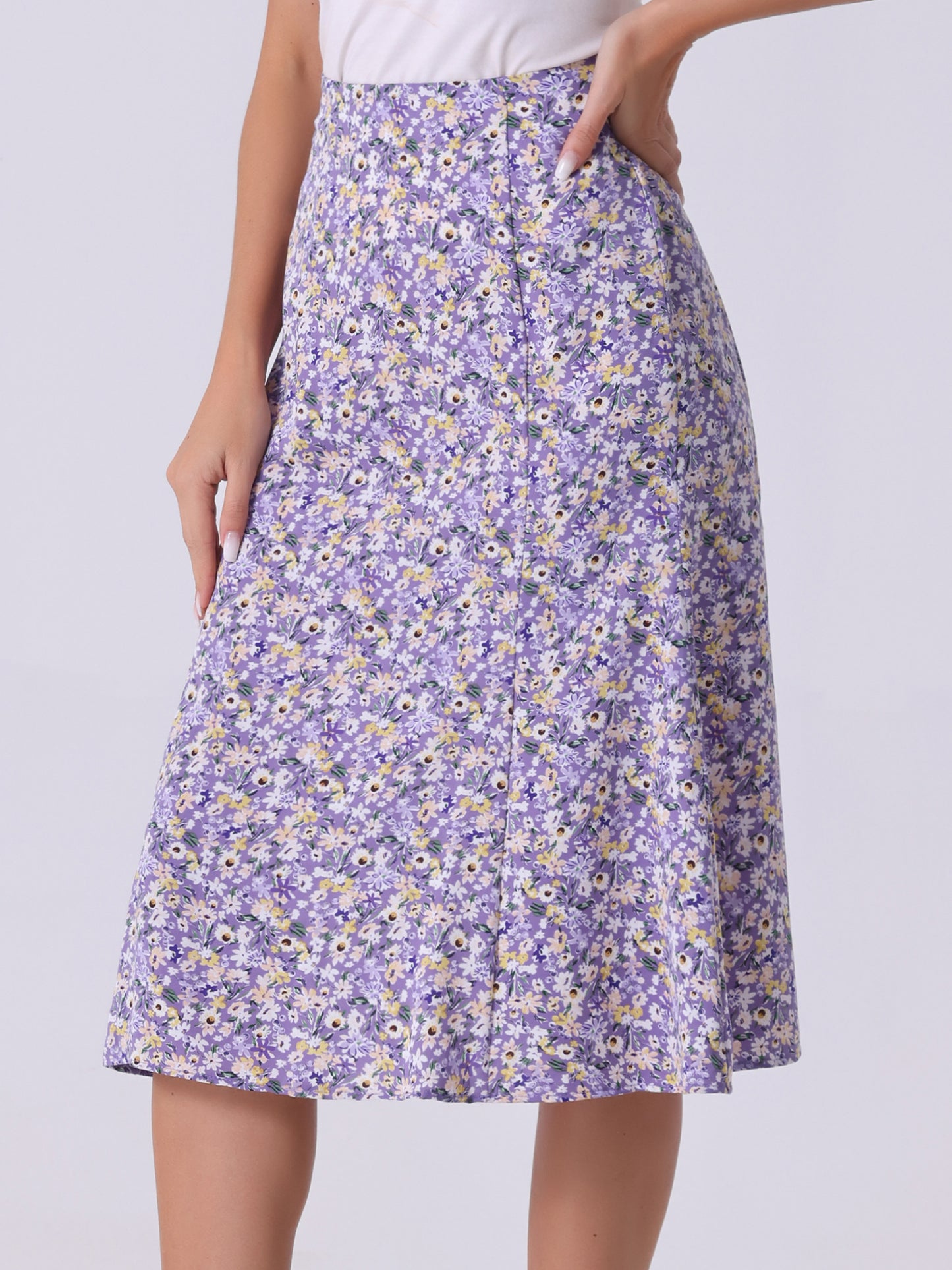 Women's Floral Midi Skirt Peasant Elastic Waist A-Line Ditsy Printed Skirts