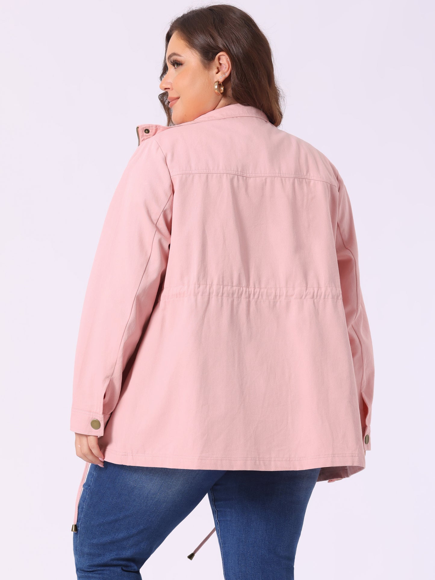 Women's Plus Size Jackets Lightweight Anorak Drawstring Utility Jacket with Pockets