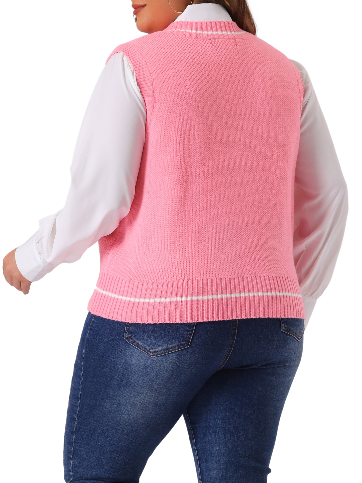 Women Plus Size Sweater Vest V Neck Stripe Cable Knit Sleeveless Pullover Sweater Vest