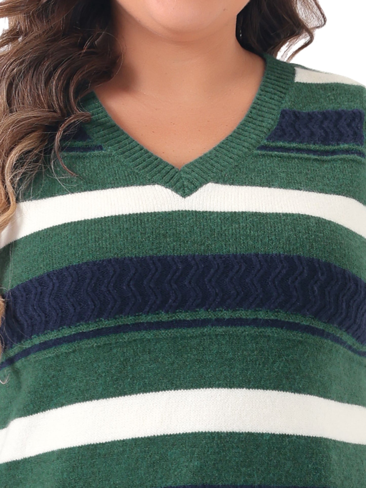 Women Plus Size Sweaters Sleeveless V Neck Striped Knit Casual Pullover Sweater Vests