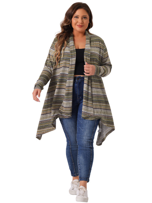 Women Plus Size Cardigan Sweaters Lightweight Long Sleeve Open Front Knit Stripe Cardigan