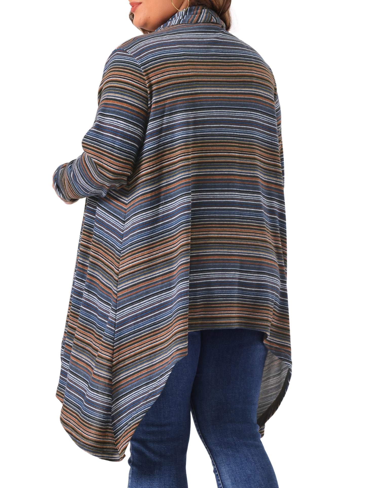 Women Plus Size Cardigan Sweaters Lightweight Long Sleeve Open Front Knit Stripe Cardigan