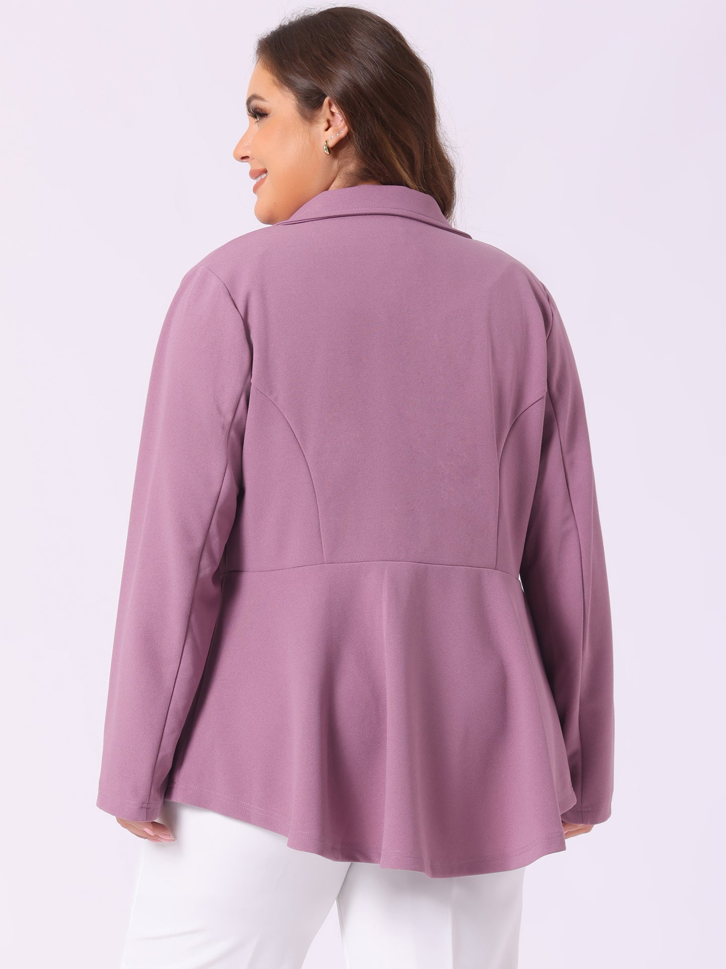 Blazer de talla grande para mujer, con volantes, cuello en V, manga larga, panel con muescas, botones, peplum, para oficina y trabajo