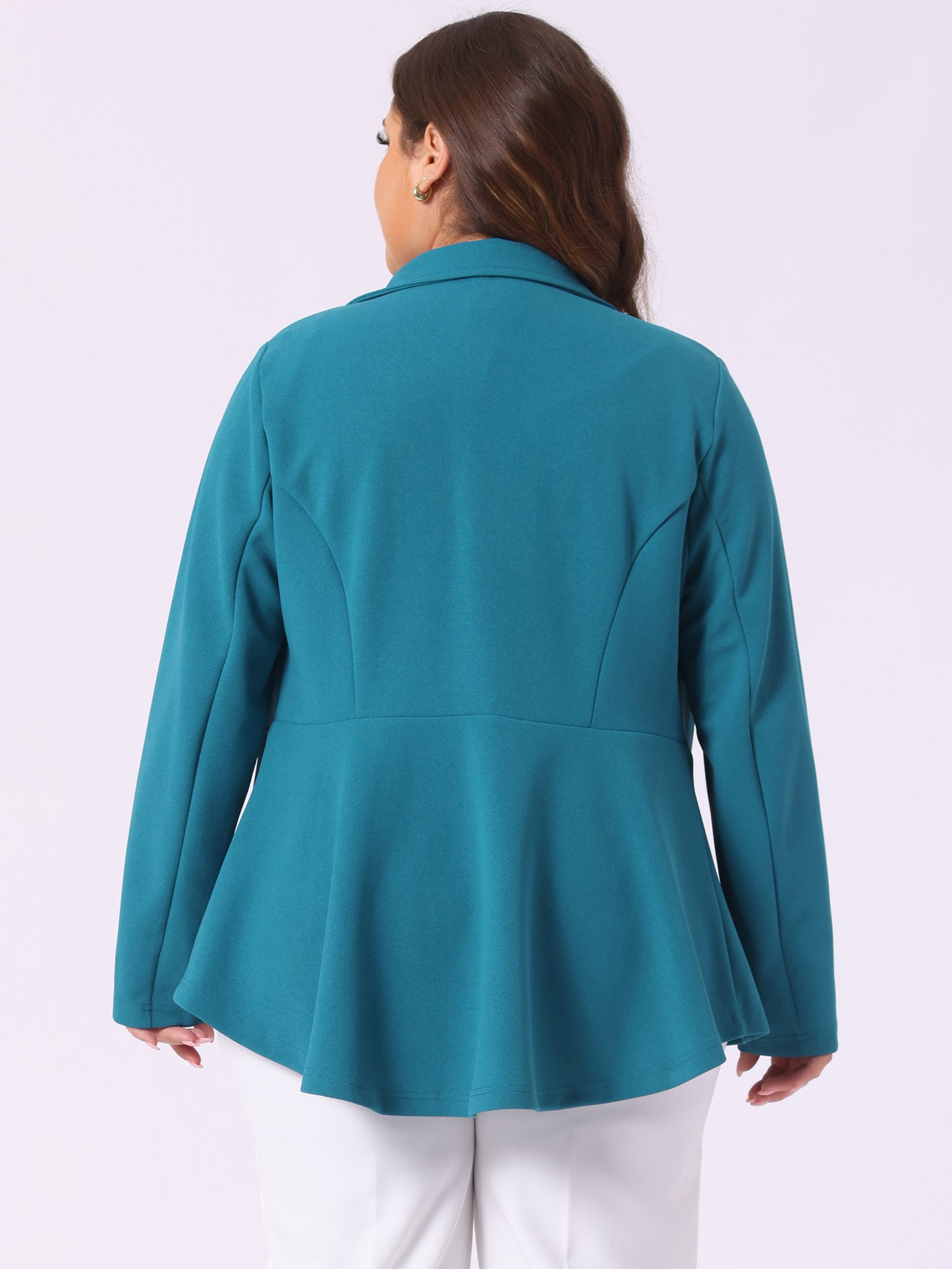 Women's Plus Size Blazer Ruffle V Neck Long Sleeve Notch Panel Button Peplum Work Office Blazers