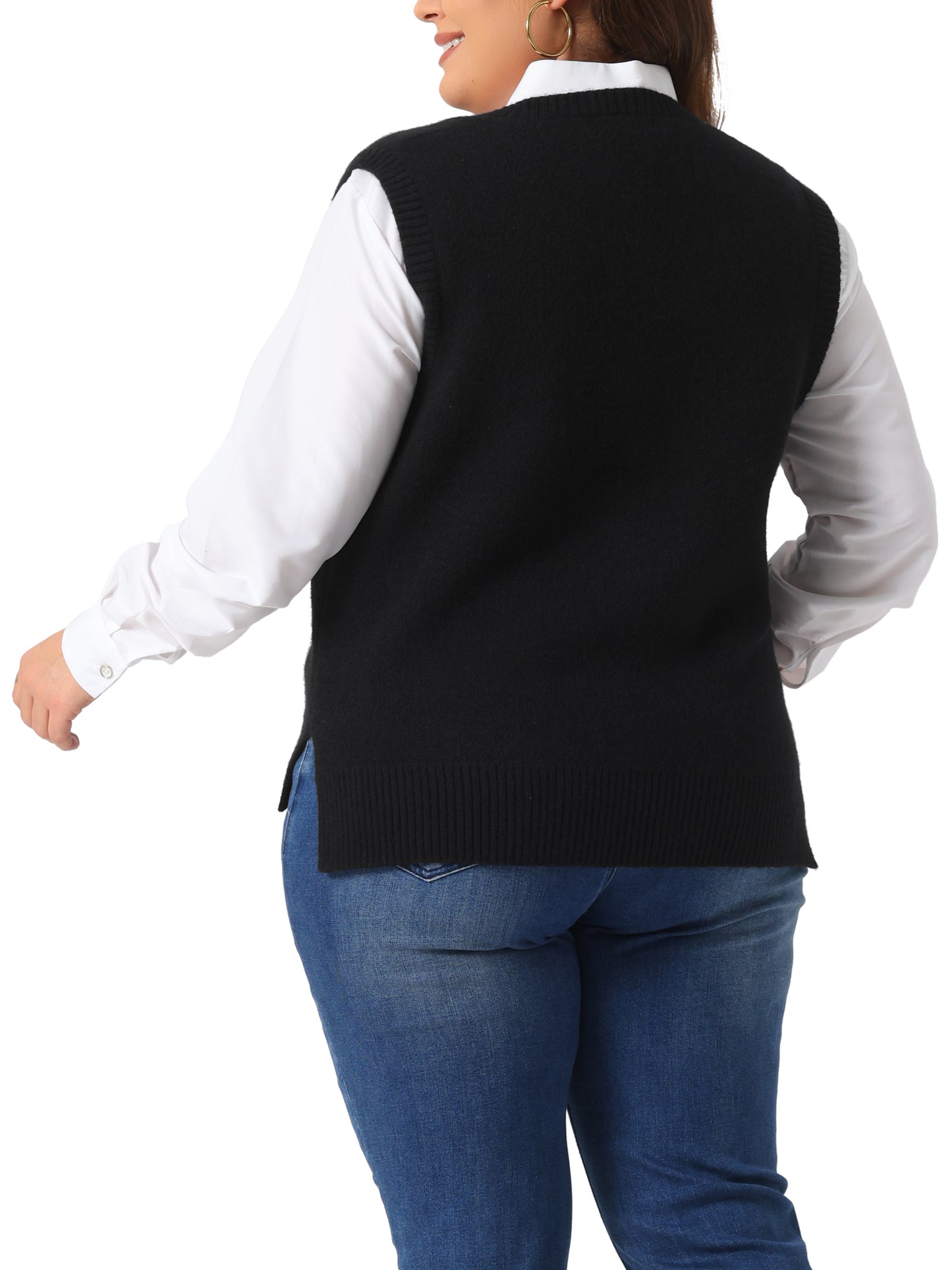 Suéter de talla grande para mujer, chaleco de punto con cuello en V, suéteres clásicos sin mangas, suéteres, tops