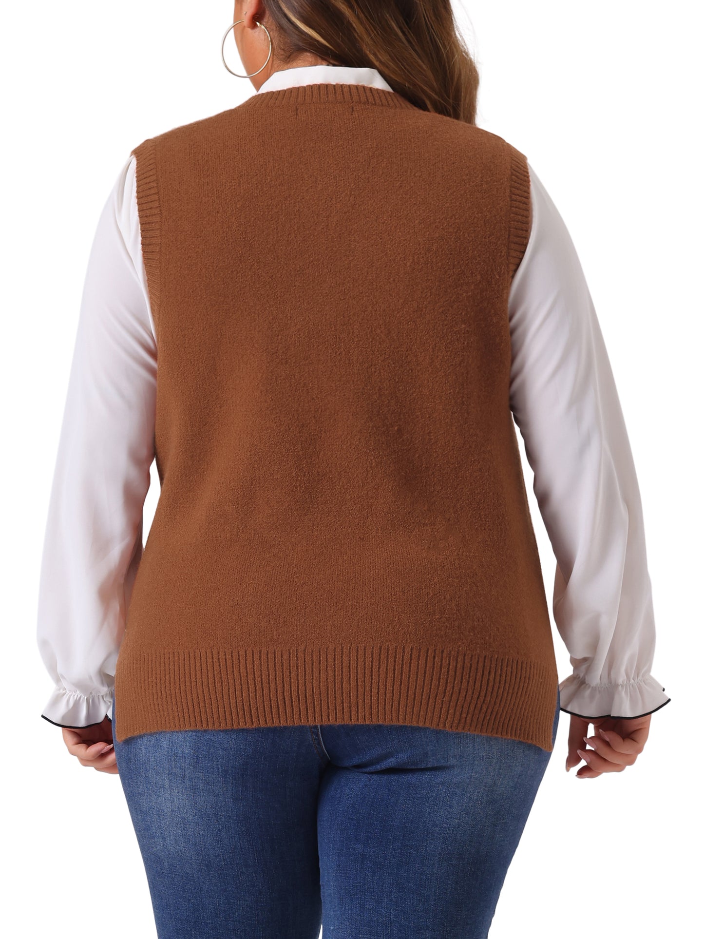 Women Plus Size Sweater Vest V Neck Knit Vests Solid Classic Sleeveless Pullover Sweaters Tops