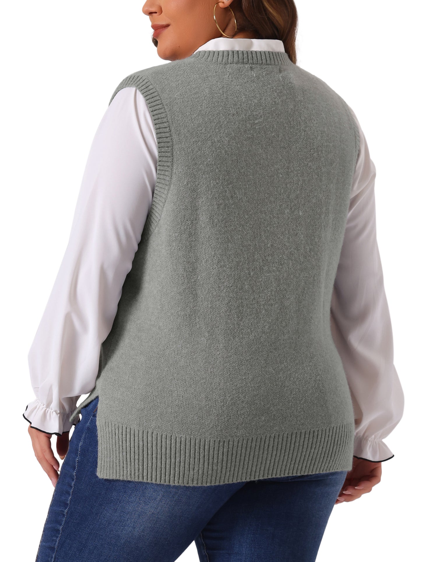 Women Plus Size Sweater Vest V Neck Knit Vests Solid Classic Sleeveless Pullover Sweaters Tops