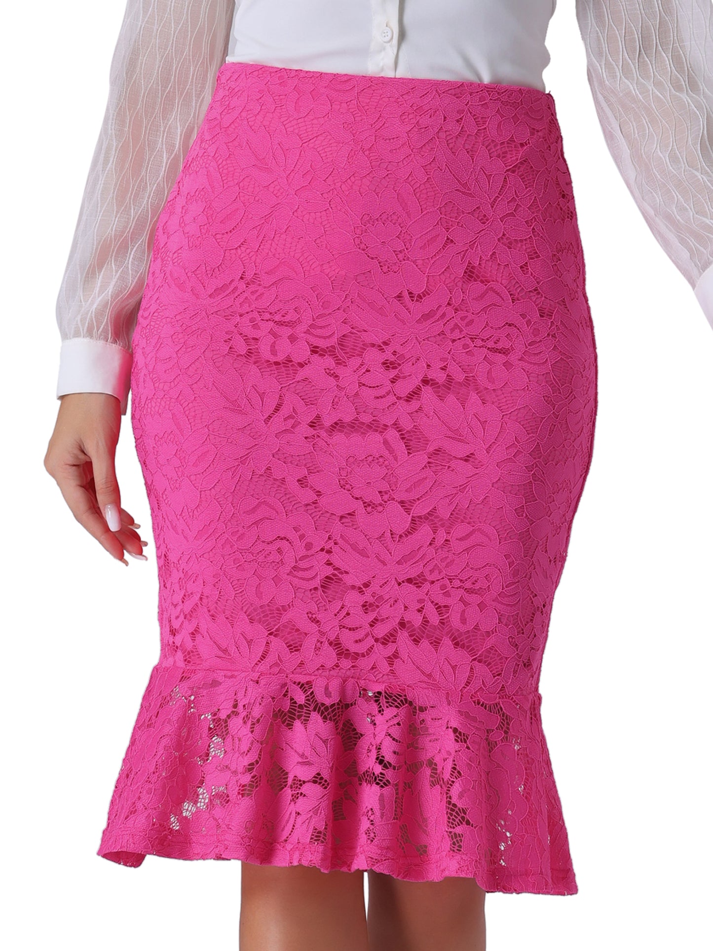 Women's Elegant Work Knee Length Bodycon Fishtail Lace Pencil Skirt