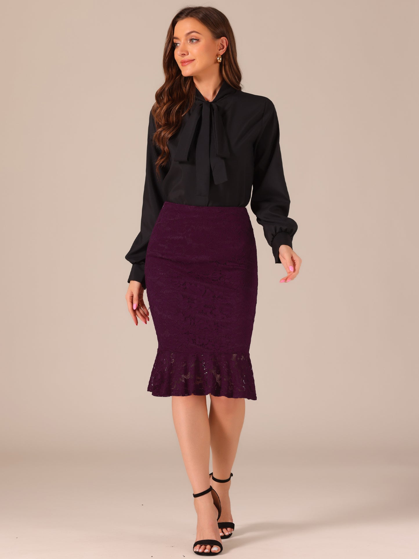 Women's Elegant Work Knee Length Bodycon Fishtail Lace Pencil Skirt