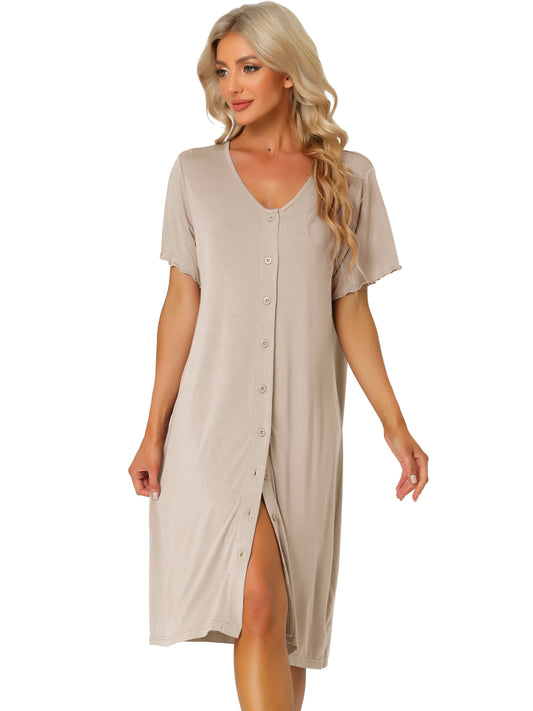 Camisón de manga corta con botones para mujer, vestido de pijama