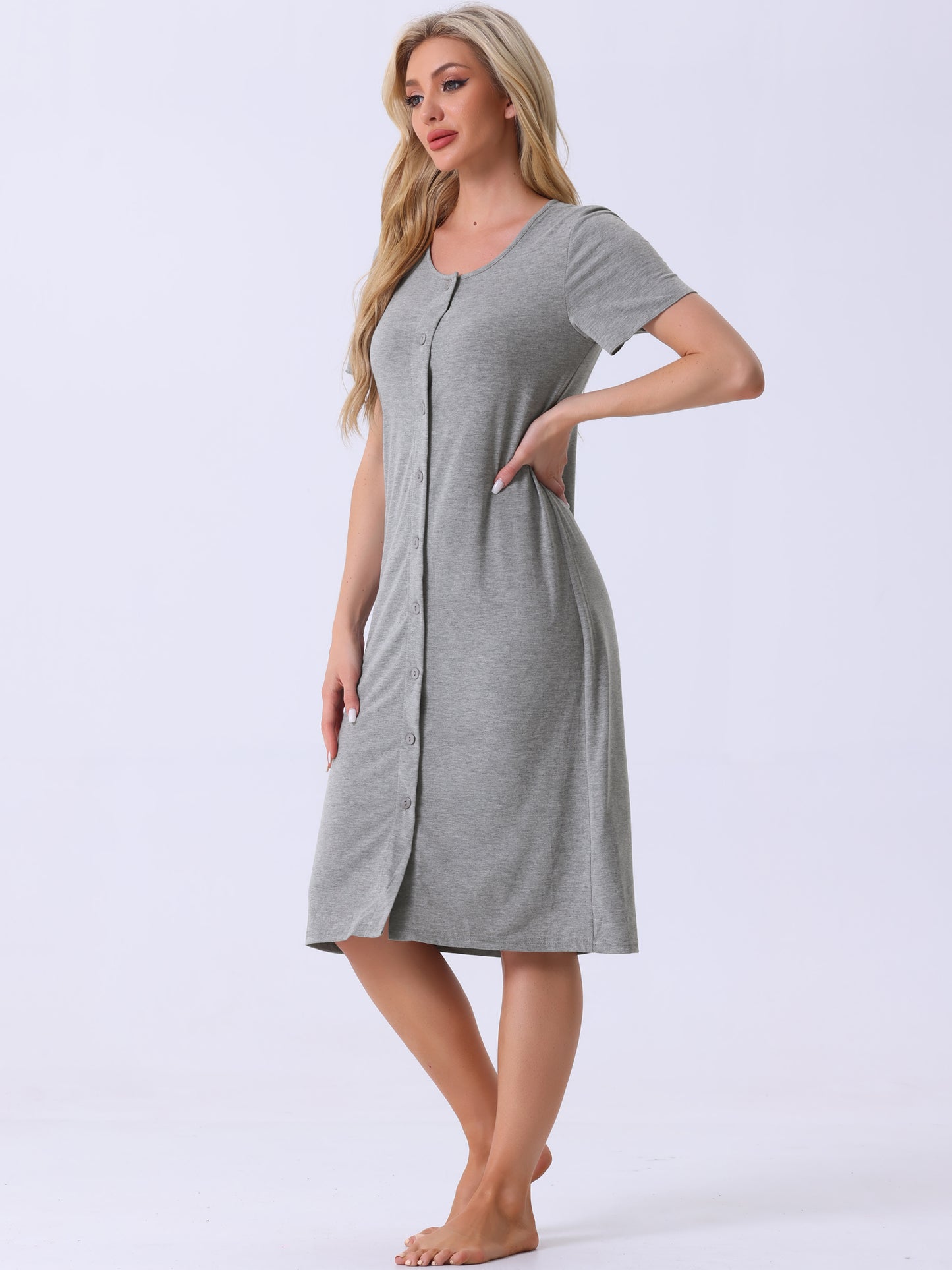 Camisón de manga corta con botones para mujer, vestido de pijama