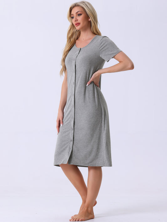 Camisón de manga corta con botones para mujer, vestido de pijama